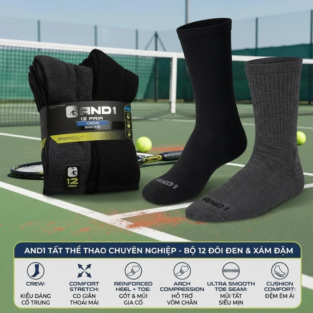 AND1 6 AND1 cushion crew socks